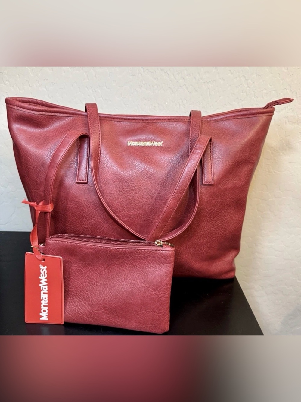 Montana West Select Burgundy Vegan Leather Tote Bag Purse With Pouch New